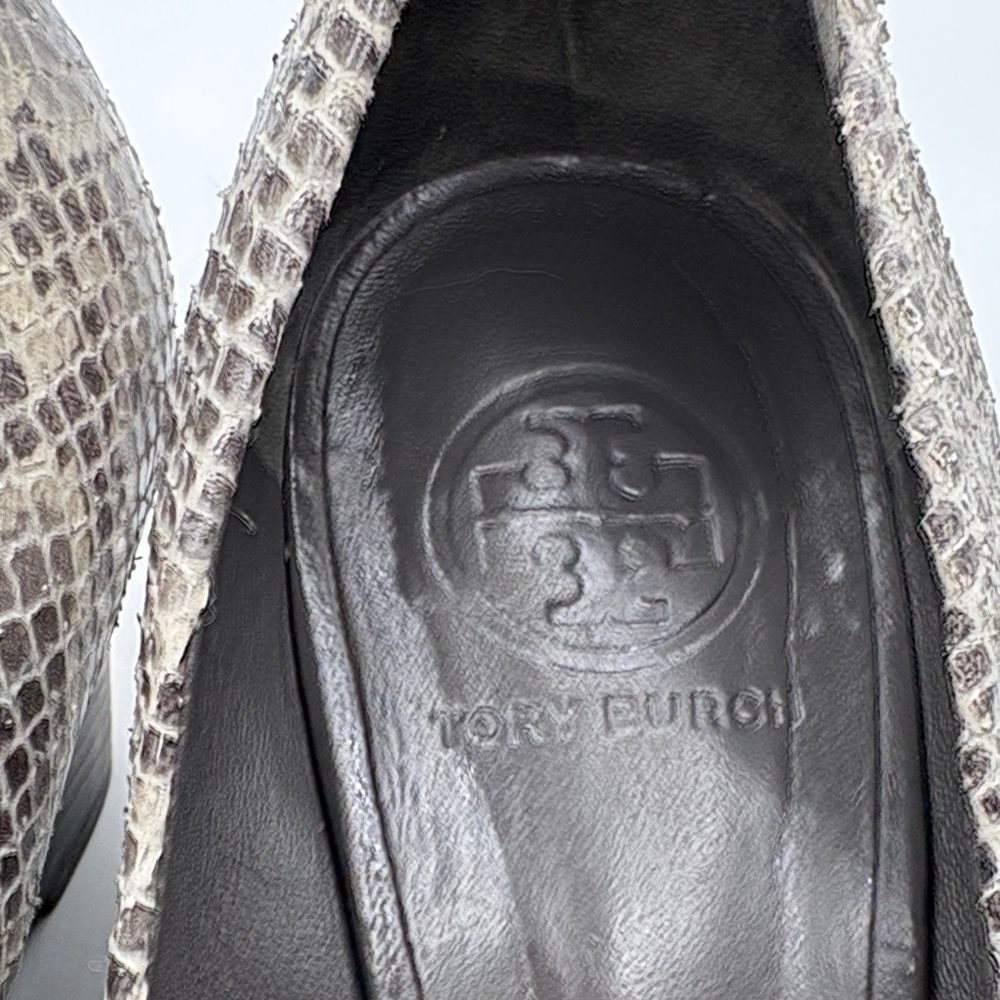 Tory Burch Chic Snakeskin Peep-Toe Heels - Picture 3 of 10